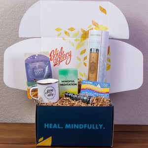 Heal Mindfully Gift Box - Large cancer care package basket Bravana Happy Lucky Tea Mindful Meditation